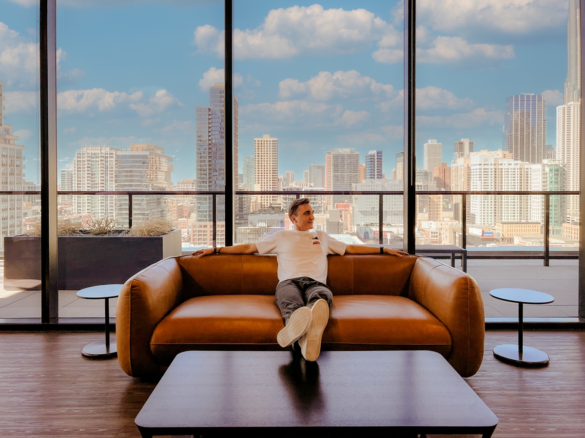 Portrait of Michael Cummings against a city backdrop.